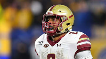 PITTSBURGH, PA - NOVEMBER 30: AJ Dillon #2 of the Boston College Eagles in action during the game against the Pittsburgh Panthers at Heinz Field on November 30, 2019 in Pittsburgh, Pennsylvania. (Photo by Joe Sargent/Getty Images)