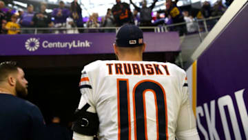 MINNEAPOLIS, MN - DECEMBER 29: Mitchell Trubisky #10 of the Chicago Bears exits the field after the game against the Minnesota Vikings at U.S. Bank Stadium on December 29, 2019 in Minneapolis, Minnesota. The Bears defeated the Vikings 21-19. (Photo by Stephen Maturen/Getty Images)
