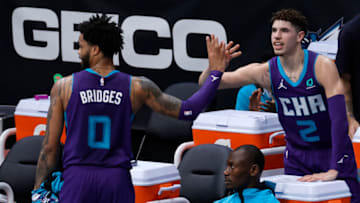 Charlotte Hornets LaMelo Ball and Miles Bridges. (Photo by Jared C. Tilton/Getty Images)