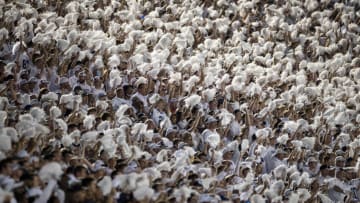 STATE COLLEGE, PA - SEPTEMBER 18: Penn State fans cheer during the second half of the white out game between the Penn State Nittany Lions and the Auburn Tigers at Beaver Stadium on September 18, 2021 in State College, Pennsylvania. (Photo by Scott Taetsch/Getty Images)