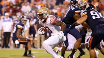 CHARLOTTESVILLE, VA - SEPTEMBER 14: Cam Akers #3 of the Florida State Seminoles rushes in the first half during a game against the Virginia Cavaliers at Scott Stadium on September 14, 2019 in Charlottesville, Virginia. (Photo by Ryan M. Kelly/Getty Images)
