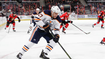 OTTAWA, ON - MARCH 22: Milan Lucic #27 of the Edmonton Oilers skates with the puck against the Ottawa Senators at Canadian Tire Centre on March 22, 2018 in Ottawa, Ontario, Canada. (Photo by Jana Chytilova/Freestyle Photography/Getty Images)