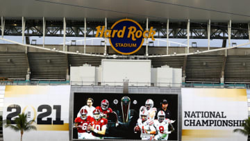 MIAMI GARDENS, FL - JANUARY 11: The Ohio State Buckeyes take on the Alabama Crimson Tide during the College Football Playoff National Championship held at Hard Rock Stadium on January 11, 2021 in Miami Gardens, Florida. (Photo by Jamie Schwaberow/Getty Images)