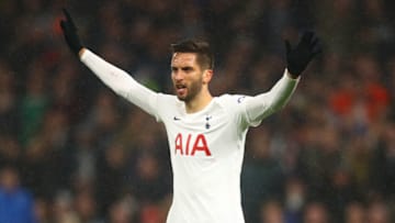 LONDON, ENGLAND - FEBRUARY 09: Rodrigo Bentancur of Tottenham Hotspur gestures during the Premier League match between Tottenham Hotspur and Southampton at Tottenham Hotspur Stadium on February 09, 2022 in London, England. (Photo by Chris Brunskill/Fantasista/Getty Images)