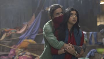 (L-R): Aramis Knight as Red Dagger/Kareem and Iman Vellani as Ms. Marvel/Kamala Khan in Marvel Studios' MS. MARVEL, exclusively on Disney+. Photo by Chuck Zlotnick. ©Marvel Studios 2022. All Rights Reserved.