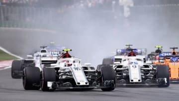 MEXICO CITY, MEXICO - OCTOBER 28: Charles Leclerc of Monaco driving the (16) Alfa Romeo Sauber F1 Team C37 Ferrari ahead of team-mate Marcus Ericsson of Sweden driving the (9) Alfa Romeo Sauber F1 Team C37 Ferrari during the Formula One Grand Prix of Mexico at Autodromo Hermanos Rodriguez on October 28, 2018 in Mexico City, Mexico. (Photo by Clive Mason/Getty Images)