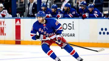 Apr 29, 2023; New York, New York, USA; New York Rangers right wing Patrick Kane (88) skates against the New Jersey Devils during the second period in game six of the first round of the 2023 Stanley Cup Playoffs at Madison Square Garden. Mandatory Credit: Danny Wild-USA TODAY Sports