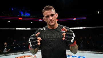 NORFOLK, VA - NOVEMBER 11: Dustin Poirier celebrates after defeating Anthony Pettis by TKO in their lightweight bout during the UFC Fight Night event inside the Ted Constant Convention Center on November 11, 2017 in Norfolk, Virginia. (Photo by Brandon Magnus/Zuffa LLC/Zuffa LLC via Getty Images)
