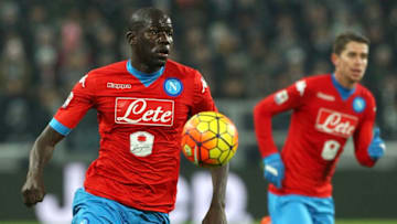 TURIN, ITALY - FEBRUARY 13: Kalidou Koulibaly of SSC Napoli in action during the Serie A match between and Juventus FC and SSC Napoli at Juventus Arena on February 13, 2016 in Turin, Italy. (Photo by Marco Luzzani/Getty Images)