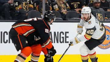 Chandler Stephenson has the puck for the Vegas Golden Knights. (Photo by Ethan Miller/Getty Images)
