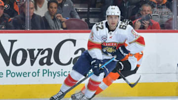 PHILADELPHIA, PA - OCTOBER 16: Denis Malgin #62 of the Florida Panthers skates against the Philadelphia Flyers at the Wells Fargo Center on October 16, 2018 in Philadelphia, Pennsylvania. (Photo by Drew Hallowell/Getty Images)