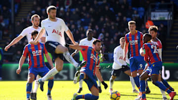 LONDON, ENGLAND - FEBRUARY 25: Eric Dier of Tottenham Hotspur shoots during the Premier League match between Crystal Palace and Tottenham Hotspur at Selhurst Park on February 25, 2018 in London, England. (Photo by Mike Hewitt/Getty Images)