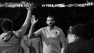 MEMPHIS, TN - JANUARY 19: (EDITORS NOTE: Image has been converted to black and white) Marc Gasol