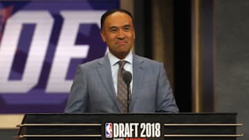 NEW YORK, NY - JUNE 21: NBA Deputy Commissioner Mark Tatum speaks at the start of the second round during the 2018 NBA Draft at the Barclays Center on June 21, 2018 in the Brooklyn borough of New York City. NOTE TO USER: User expressly acknowledges and agrees that, by downloading and or using this photograph, User is consenting to the terms and conditions of the Getty Images License Agreement. (Photo by Mike Stobe/Getty Images)