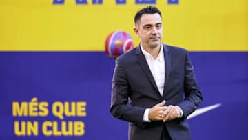 New FC Barcelona Head Coach Xavi Hernandez looks on during a press conference at Camp Nou on November 08, 2021 in Barcelona, Spain. (Photo by Pedro Salado/Quality Sport Images/Getty Images)