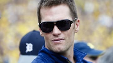 Sep 17, 2016; Ann Arbor, MI, USA; New England Patriots quarterback Tom Brady looks on from the sideline in the first quarter of the game between the Michigan Wolverines and the Colorado Buffaloes at Michigan Stadium. Mandatory Credit: Rick Osentoski-USA TODAY Sports