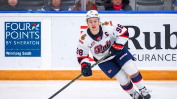 WINNIPEG, CANADA - NOVEMBER 19: Connor Bedard #98 of the Regina Pats skates during third period action against the Winnipeg ICE at Wayne Fleming Arena on November 19, 2022 in Winnipeg, Manitoba, Canada. (Photo by Jonathan Kozub/Getty Images)