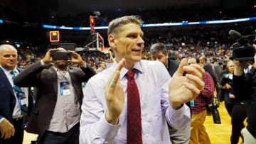 ATLANTA, GA - MARCH 24: Head coach Porter Moser of the Loyola Ramblers celebrates with the fans after his teams win over the Kansas State Wildcats during the 2018 NCAA Men's Basketball Tournament South Regional at Philips Arena on March 24, 2018 in Atlanta, Georgia. The Loyola Ramblers defeated the Kansas State Wildcats 78-62. (Photo by Kevin C. Cox/Getty Images)