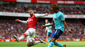 LONDON, ENGLAND - SEPTEMBER 09: Nathan Ake of AFC Bournemouth attempts to cross as Aaron Ramsey of Arsenal attempts to block during the Premier League match between Arsenal and AFC Bournemouth at Emirates Stadium on September 9, 2017 in London, England. (Photo by Clive Rose/Getty Images)