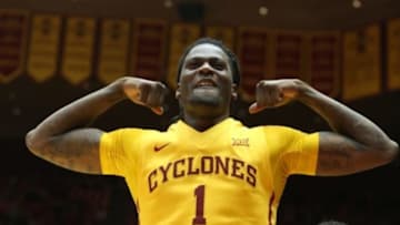 Dec 30, 2015; Ames, IA, USA; Iowa State Cyclones forward Jameel McKay (1) celebrates on the bench after the game against Coppin State Eagles at James H. Hilton Coliseum. Mandatory Credit: Reese Strickland-USA TODAY Sports