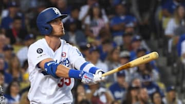LOS ANGELES, CA - JULY 04: Cody Bellinger #35 of the Los Angeles Dodgers hits a solo home run in the sixth inning off the game against the San Diego Padres at Dodger Stadium on July 4, 2019 in Los Angeles, California. (Photo by Jayne Kamin-Oncea/Getty Images)