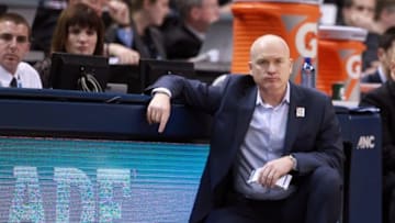 Mar 10, 2016; Indianapolis, IN, USA; Penn State Nittany Lions coach Patrick Chambers coaches against the Ohio State Buckeyes during the Big Ten Conference tournament at Bankers Life Fieldhouse. Mandatory Credit: Brian Spurlock-USA TODAY Sports