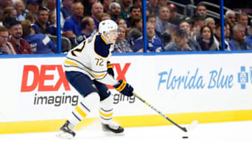 Feb 21, 2019; Tampa, FL, USA;Buffalo Sabres right wing Tage Thompson (72) skates with the puck during the second period at Amalie Arena. Mandatory Credit: Kim Klement-USA TODAY Sports
