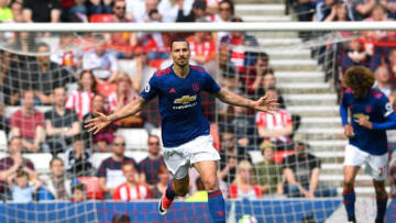 SUNDERLAND, ENGLAND - APRIL 09: Zlatan Ibrahimovic of Manchester United celebrates scoring the opening goal during the Premier League match between Sunderland and Manchester United at Stadium of Light on April 9, 2017 in Sunderland, England. (Photo by Stu Forster/Getty Images)