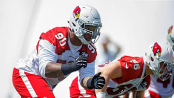 May 6, 2016; Tempe, AZ, USA; Arizona Cardinals defensive tackle Robert Nkemdiche (90) during rookie minicamp at the Cardinals Training Facility. Mandatory Credit: Mark J. Rebilas-USA TODAY Sports