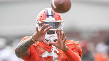 Auburn football transfer portal wide receiver Frank Ladson Jr.(2) catches a ball during practice in Clemson, S.C. Thursday, August 12, 2021.