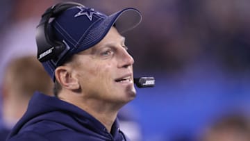 EAST RUTHERFORD, NEW JERSEY - NOVEMBER 04: Tight Ends Coach Doug Nussmeier of the Dallas Cowboys follows a play against the New York Giants in the second half at MetLife Stadium on November 04, 2019 in East Rutherford, New Jersey.The Dallas Cowboys defeated the New York Giants 37-18. (Photo by Al Pereira/Getty Images)