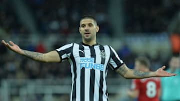 NEWCASTLE UPON TYNE, ENGLAND - NOVEMBER 25: Aleksandar Mitrovic of Newcastle United reacts during the Premier League match between Newcastle United and Watford at St. James Park on November 25, 2017 in Newcastle upon Tyne, England. (Photo by Mark Runnacles/Getty Images)