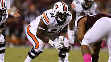 Auburn footballSTARKVILLE, MS - OCTOBER 06: Mike Horton #64 of the Auburn Tigers guards during a game against the Mississippi State Bulldogs at Davis Wade Stadium on October 6, 2018 in Starkville, Mississippi. (Photo by Jonathan Bachman/Getty Images)