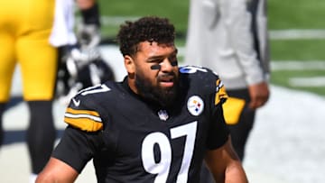 PITTSBURGH, PA - SEPTEMBER 20: Cameron Heyward #97 of the Pittsburgh Steelers looks on during the game against the Denver Broncos at Heinz Field on September 20, 2020 in Pittsburgh, Pennsylvania. (Photo by Joe Sargent/Getty Images)