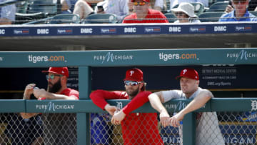 Jake Arrieta, Bryce Harper, Philadelphia Phillies. (Photo by Joe Robbins/Getty Images)