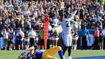 LOS ANGELES, CA - OCTOBER 08: Earl Thomas #29 of the Seattle Seahawks reacts to a broken pass play to Cooper Kupp #18 of the Los Angeles Rams during the second half of a game at Los Angeles Memorial Coliseum on October 8, 2017 in Los Angeles, California. (Photo by Sean M. Haffey/Getty Images)