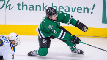 Apr 29, 2016; Dallas, TX, USA; Dallas Stars defenseman Kris Russell (2) skates against the St. Louis Blues during game one of the second round of the 2016 Stanley Cup Playoffs at the American Airlines Center. The Stars defeat the Blue 2-1. Mandatory Credit: Jerome Miron-USA TODAY Sports
