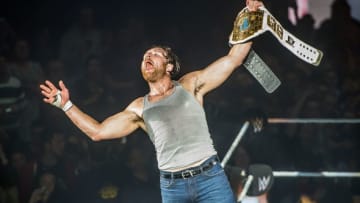 Dean Ambrose celebrates victory over the Wiz during the WWE show at Zenith Arena on may 09, 2017 in Lille, north France. / AFP PHOTO / PHILIPPE HUGUEN (Photo credit should read PHILIPPE HUGUEN/AFP/Getty Images)