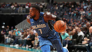 CHARLOTTE, NC - OCTOBER 29: Shelvin Mack #7 of the Orlando Magic handles the ball against the Charlotte Hornets on October 29, 2017 at Spectrum Center in Charlotte, North Carolina. NOTE TO USER: User expressly acknowledges and agrees that, by downloading and or using this photograph, User is consenting to the terms and conditions of the Getty Images License Agreement. Mandatory Copyright Notice: Copyright 2017 NBAE (Photo by Kent Smith/NBAE via Getty Images)