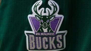 Mar 17, 2013; Milwaukee, WI, USA; The Milwaukee Bucks logo during the game against the Orlando Magic at the BMO Harris Bradley Center. Milwaukee won 115-109. Mandatory Credit: Jeff Hanisch-USA TODAY Sports