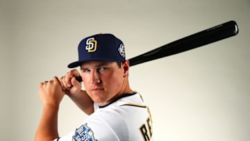 Feb 26, 2016; Peoria, AZ, USA; San Diego Padres outfielder Hunter Renfroe poses for a portrait during photo day at Peoria Stadium. Mandatory Credit: Mark J. Rebilas-USA TODAY Sports