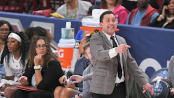 Mississippi State Coach Sam Purcell during the first quarter of the SEC Women's Basketball Tournament at Bon Secours Wellness Arena in Greenville, S.C. Thursday, March 2, 2023.Texas A M Vs Mississippi State 2023 Sec Women S Basketball Tournament In Greenville Sc
