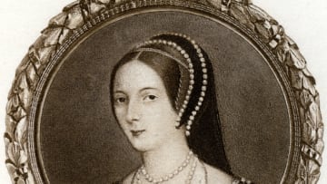 Anne Boleyn, 1530s, (1902). Anne Boleyn (c1504-1536) married Henry VIII in 1533. She provided Henry with a daughter, the future Elizabeth I (1533-1603), but not the male heir he desired. Henry had Anne arrested on charges of adultery, incest and treason. Although the charges were almost certainly fabricated, Anne was found guilty and beheaded on 19 May 1536. Henry married his third wife, Jane Seymour, the day after Anne's execution. From a miniature in the collection of the Duke of Buccleuch, at Montagu House, London. Illustration from Henry VIII, by A F Pollard, Goupil and Co, (London, New York, Paris, Edinburgh, 1902). (Photo by The Print Collector/Print Collector/Getty Images)