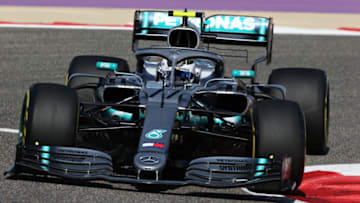 BAHRAIN, BAHRAIN - MARCH 29: Valtteri Bottas driving the (77) Mercedes AMG Petronas F1 Team Mercedes W10 on track during practice for the F1 Grand Prix of Bahrain at Bahrain International Circuit on March 29, 2019 in Bahrain, Bahrain. (Photo by Charles Coates/Getty Images)
