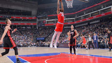 SACRAMENTO, CA - FEBRUARY 7: Harry Giles III #20 of the Sacramento Kings goes up for a dunk during the game against the Miami Heat on February 7, 2020 at Golden 1 Center in Sacramento, California. NOTE TO USER: User expressly acknowledges and agrees that, by downloading and or using this Photograph, user is consenting to the terms and conditions of the Getty Images License Agreement. Mandatory Copyright Notice: Copyright 2020 NBAE (Photo by Rocky Widner/NBAE via Getty Images)