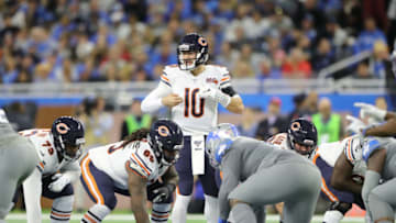 DETROIT, MI - NOVEMBER 28: Mitchell Trubisky #10 of the Chicago Bears calls a play at the line of scrimmage during the third quarter against the Detroit Lions at Ford Field on November 28, 2019 in Detroit, Michigan. (Photo by Rey Del Rio/Getty Images)