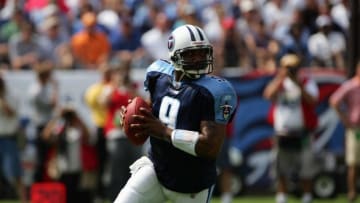 NASHVILLE, TN - OCTOBER 2: Quarterback Steve McNair #9 of the Tennessee Titans scrambles against the Indianapolis Colts at The Coliseum on October 2, 2005 in Nashville, Tennessee. The Colts defeated the Titans 31-10. (Photo by Doug Pensinger/Getty Images)