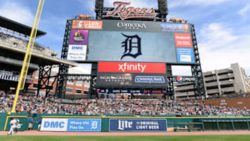DETROIT, MI - JUNE 08: A general view of the Comerica Park scoreboard prior to the game between the Detroit Tigers and the Minnesota Twins at Comerica Park on June 8, 2019 in Detroit, Michigan. The Tigers defeated the Twins 9-3. (Photo by Mark Cunningham/MLB Photos via Getty Images)