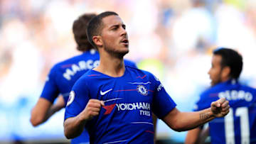 LONDON, ENGLAND - SEPTEMBER 15: Eden Hazard of Chelsea celebrates scoring the equalising goal during the Premier League match between Chelsea FC and Cardiff City at Stamford Bridge on September 15, 2018 in London, United Kingdom. (Photo by Marc Atkins/Getty Images)