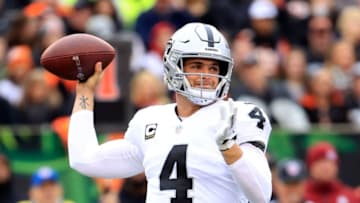 CINCINNATI, OH - DECEMBER 16: Derek Carr #4 of the Oakland Raiders throws a pass during the first quarter of the game against the Cincinnati Bengals at Paul Brown Stadium on December 16, 2018 in Cincinnati, Ohio. (Photo by Andy Lyons/Getty Images)
